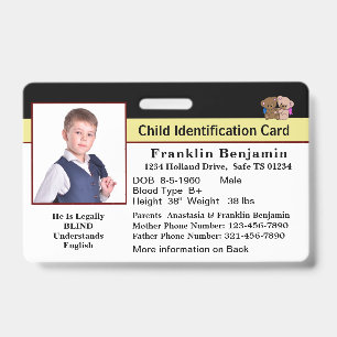 Tarjeta de identificación de emergencia para niños