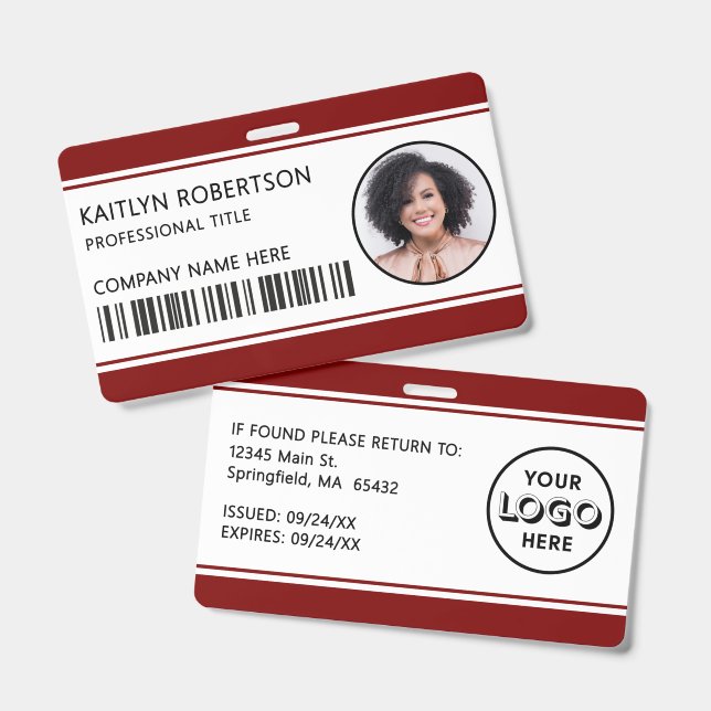 Tarjeta de identificación de empleado con código d (Parte frontal y trasera)