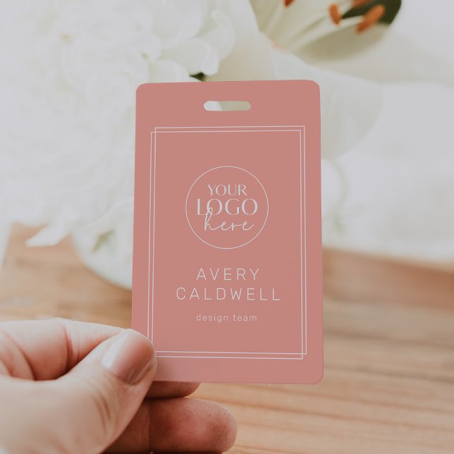Tarjeta de identificación de empleado con código Q (AVERY Blush Peach Logo QR Code Employee ID Card Badge)