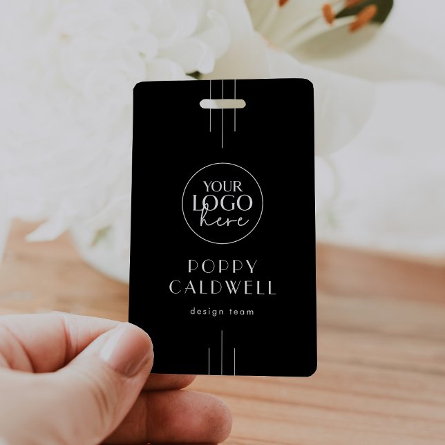 Tarjeta de identificación de empleado con código Q (EVERLY Dark Black Logo QR Code Employee ID Card Badge)