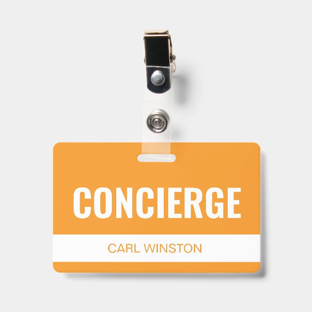 Tarjeta de identificación de empleado de concierge (Parte frontal con clip)