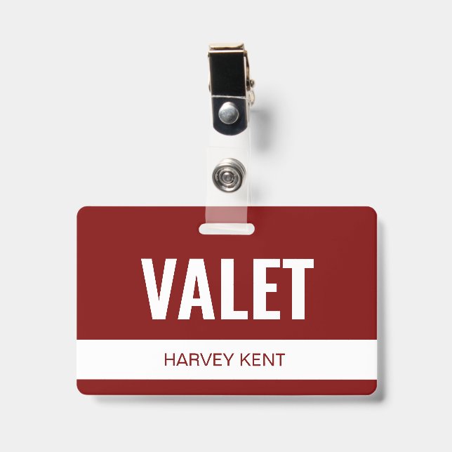 Tarjeta de identificación de empleado de valet de  (Parte frontal con clip)