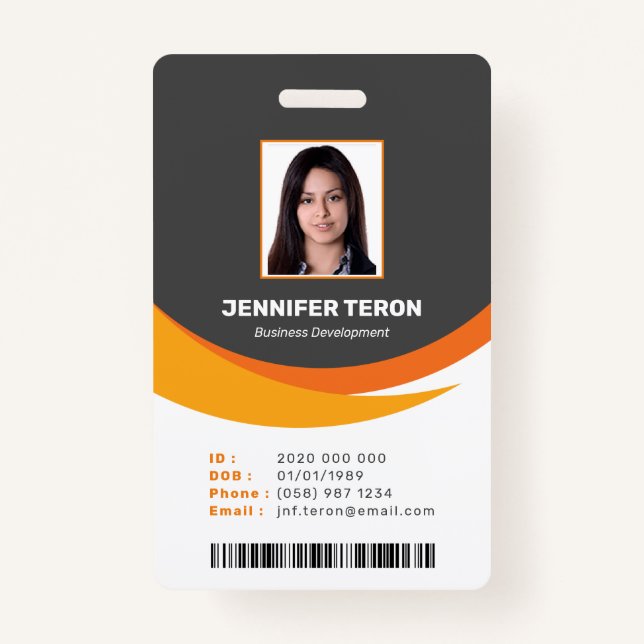 Tarjeta de identificación de empleado gris moderno (Anverso)