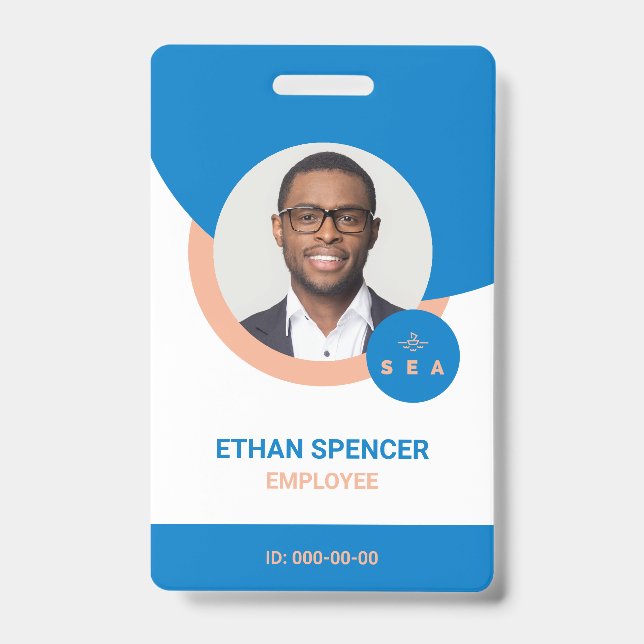 Tarjeta de identificación de empleado moderna azul (Parte frontal)