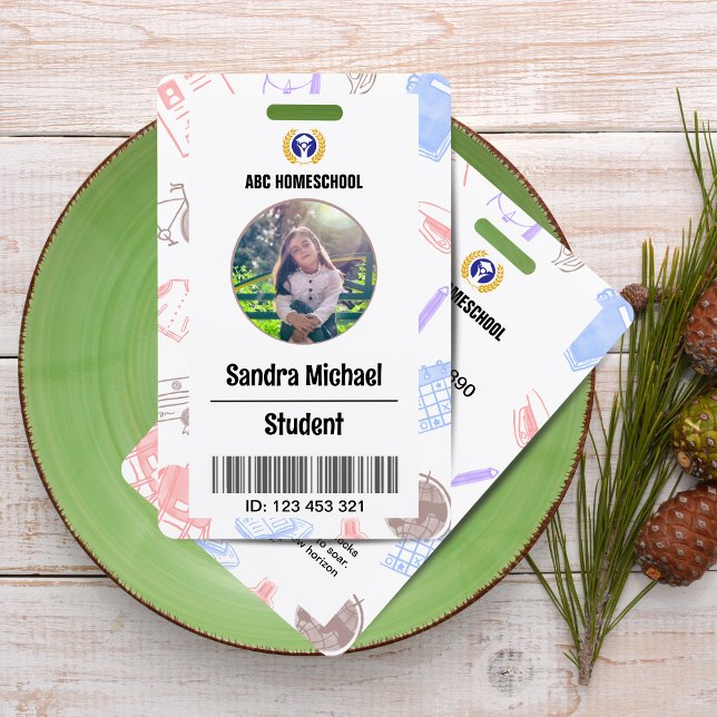Tarjeta de identificación de estudiante de Pastel  (Pastel Homeschool Student ID Card with Photo & Barcode)