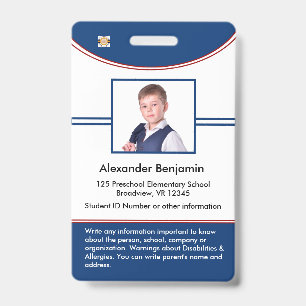Tarjeta de identificación de estudiante escolar ni