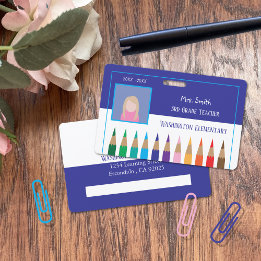 Tarjeta de identificación de foto azul para profes