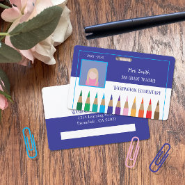 Tarjeta de identificación de foto azul para profes