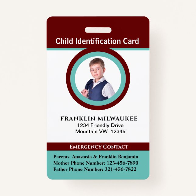 Tarjeta de identificación de foto de Chica de niño (Anverso)