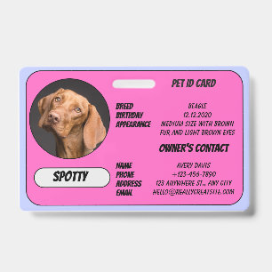 Tarjeta de identificación de foto de mascota perdi