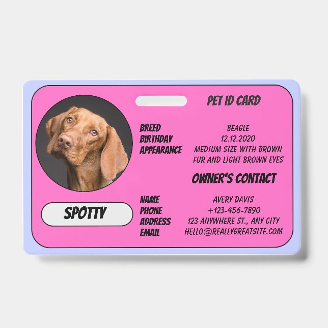 Tarjeta de identificación de foto de mascota perdi (Parte frontal)