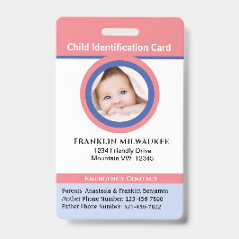 Tarjeta de identificación de foto de niño Chica de