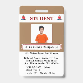 Tarjeta de Identificación de Foto de Niño Estudian
