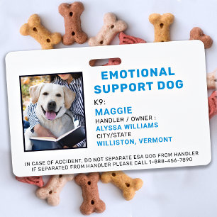 Tarjeta de identificación de foto de perro de apoy