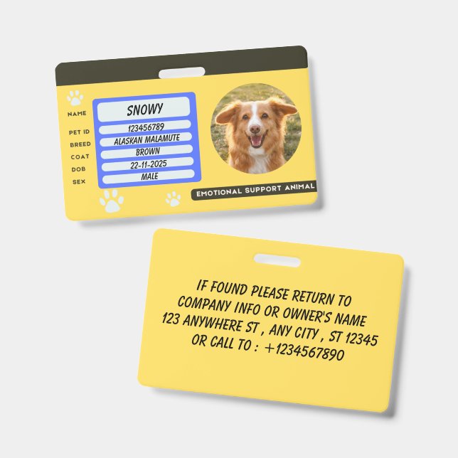 Tarjeta de identificación de foto de perro persona (Parte frontal y trasera)