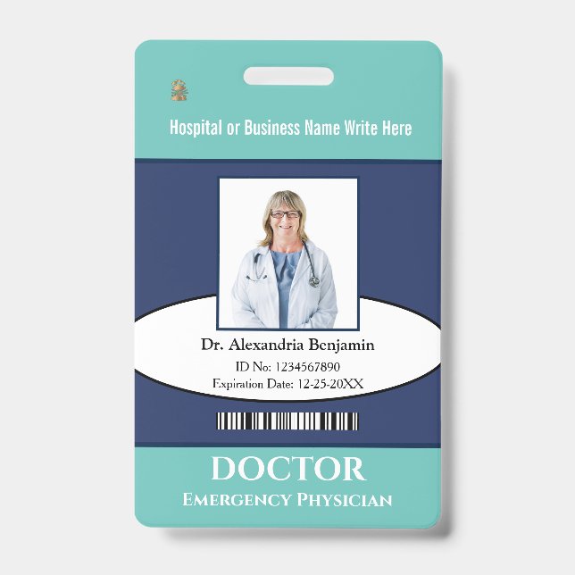 Tarjeta de identificación de ID de médico con nomb (Parte frontal)