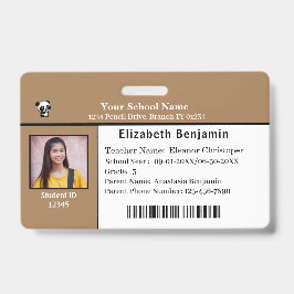 Tarjeta de identificación de ID de niño Estudiante