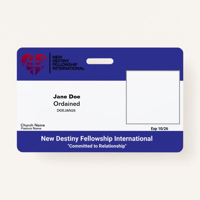 Tarjeta de identificación de iglesia/organización/ (Anverso)