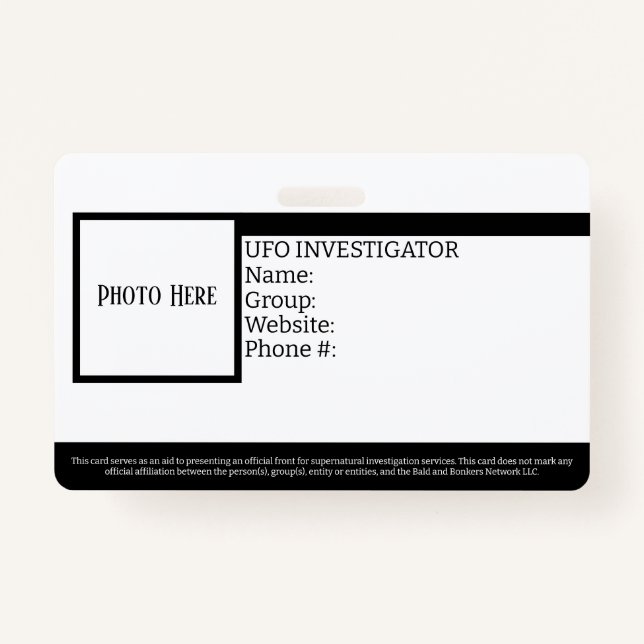 Tarjeta de identificación de investigador de OVNI  (Anverso)
