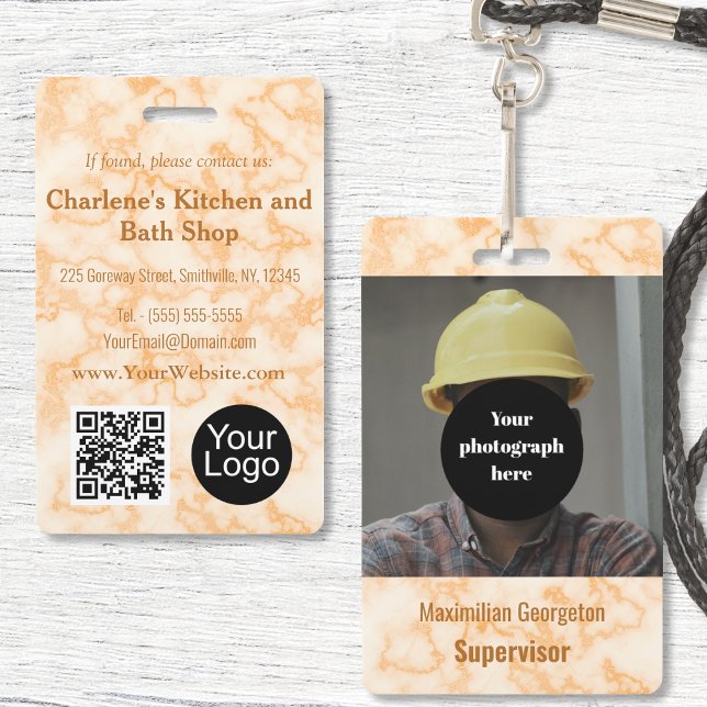 Tarjeta de identificación de mármol Naranja falsa (Faux Orange Marble ID Badge by Office Accessories Shop)