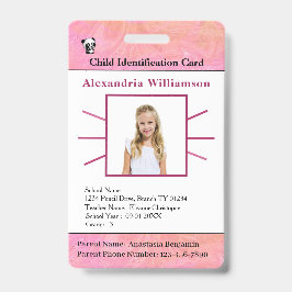 Tarjeta de identificación de niño Chica Personaliz