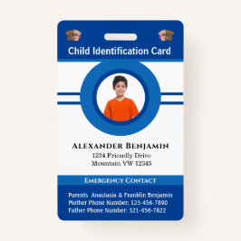 Tarjeta de identificación de niño Chica Personaliz