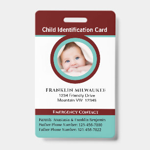 Tarjeta de identificación de niño, niño o niña