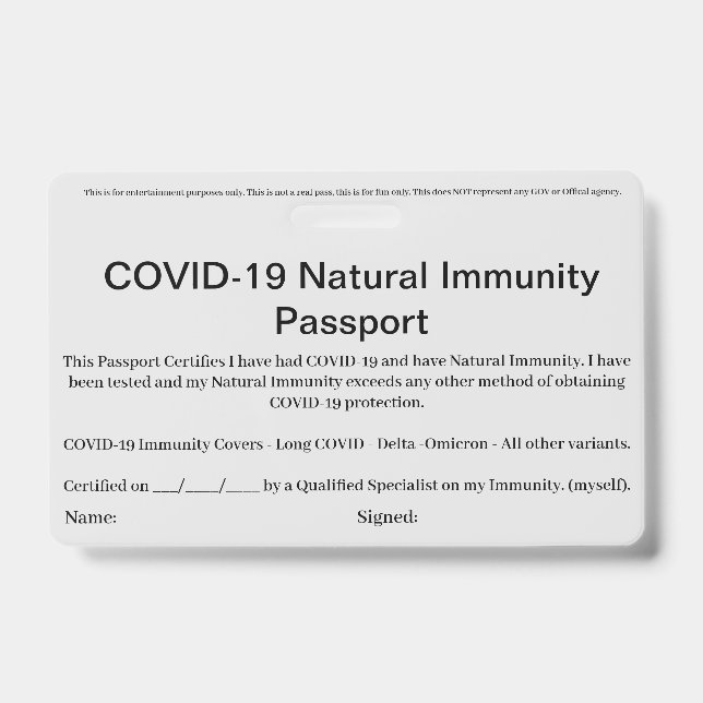 Tarjeta de identificación de pasaporte de inmunida (Parte frontal)