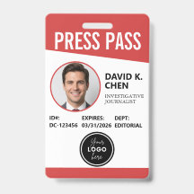Tarjeta de identificación de pase de prensa person