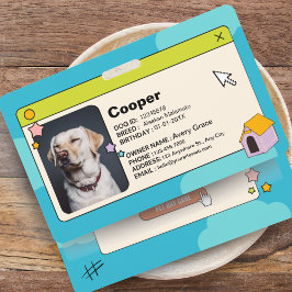 Tarjeta de identificación de perro azul con foto