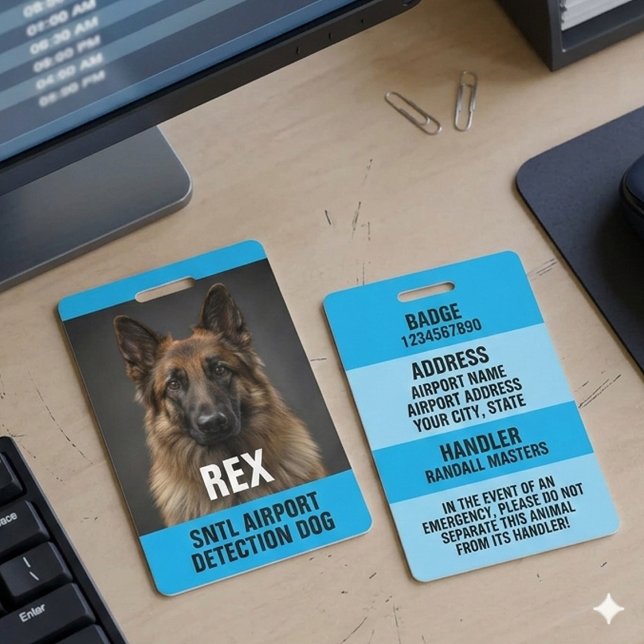 Tarjeta de identificación de perro de detección de (High Impact Two-Tone Blue Detection Dog Photo ID Badge)