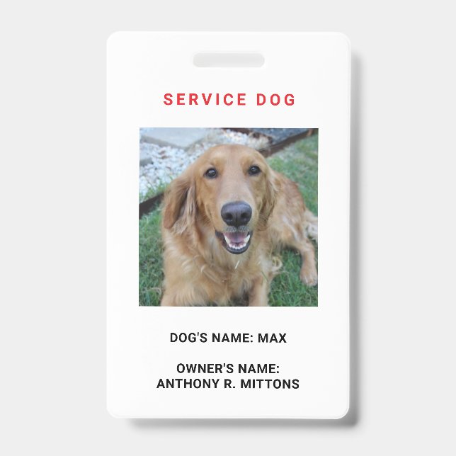 Tarjeta de identificación de perro de servicio (Parte frontal)