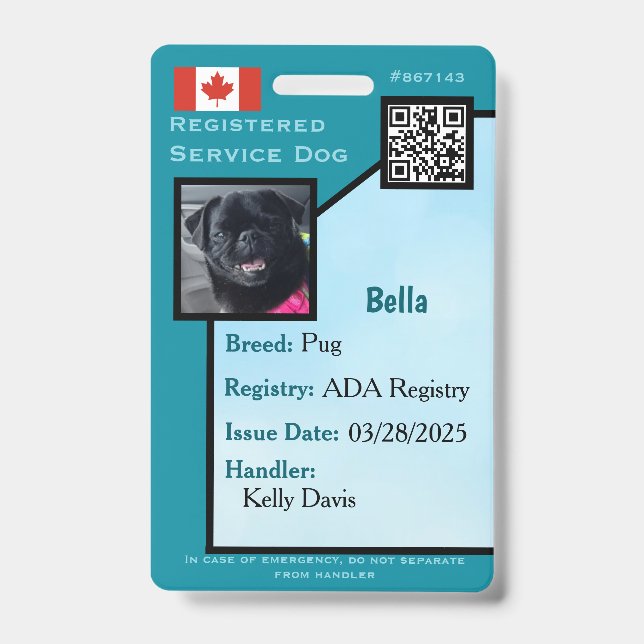 Tarjeta de identificación de perro de servicio azu (Parte frontal)