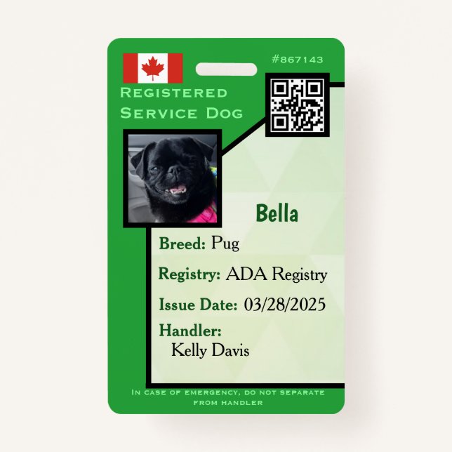 Tarjeta de identificación de perro de servicio (DI (Anverso)