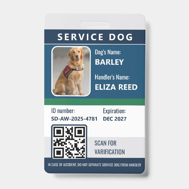 Tarjeta de identificación de perro de servicio: in (Parte frontal)