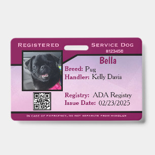 Tarjeta de identificación de perro de servicio púr