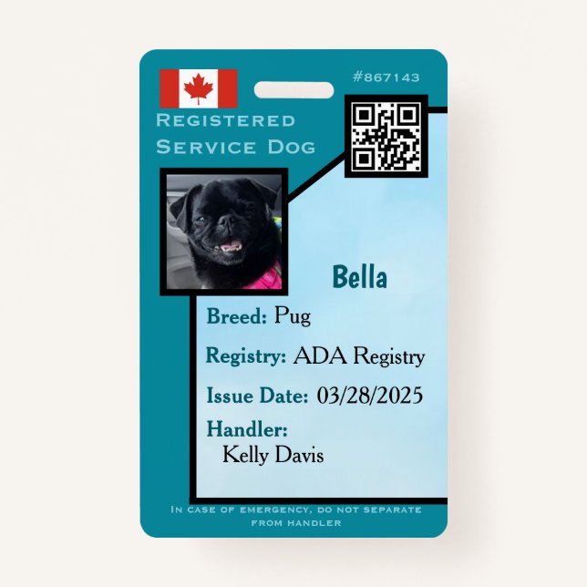 Tarjeta de identificación de perro de servicio Tar (Anverso)
