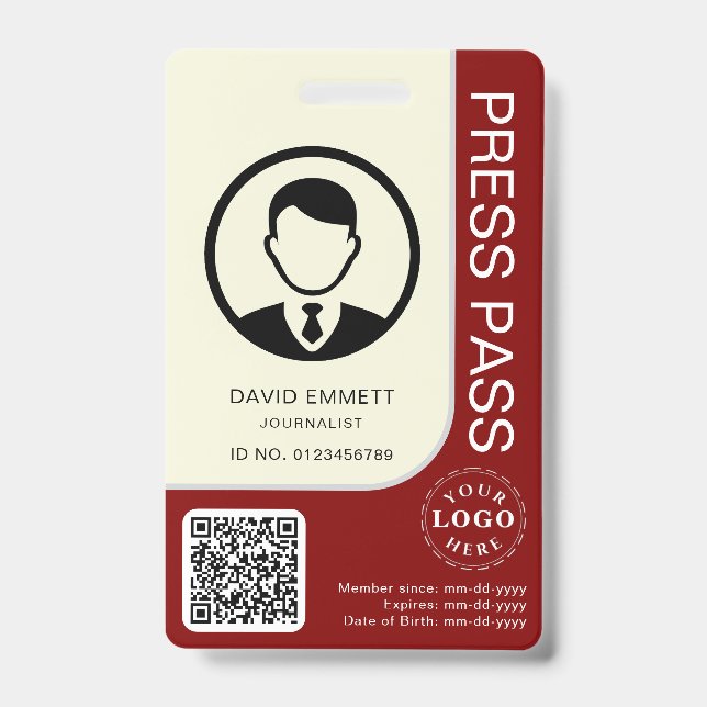 Tarjeta de identificación de prensa editable con f (Parte frontal)