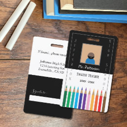 Tarjeta de identificación de profesor de lápices d