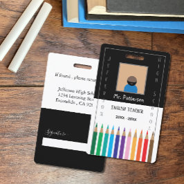Tarjeta de identificación de profesor de lápices d