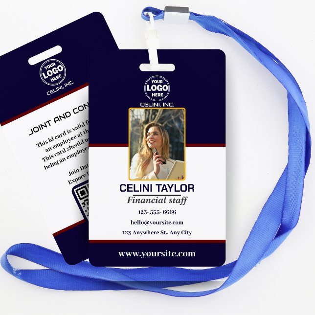 Tarjeta de identificación de seguridad negra con c (Black & White Security ID Badge with Photo & QR Code)