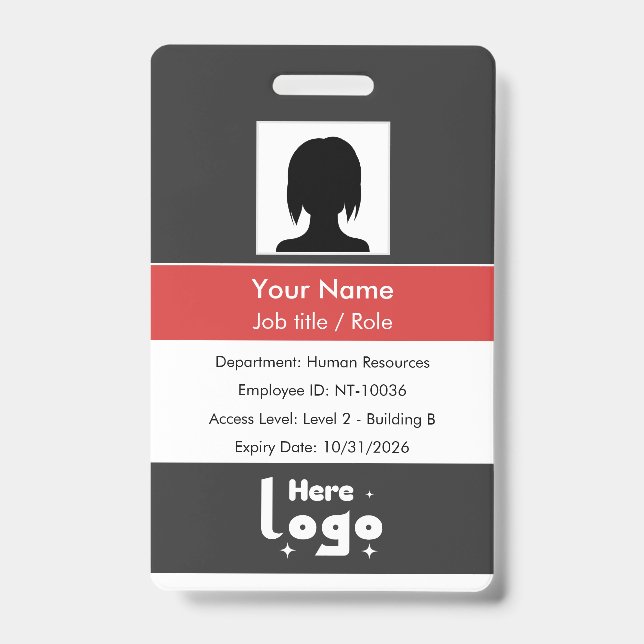 Tarjeta de identificación del empleado con foto y  (Parte frontal)