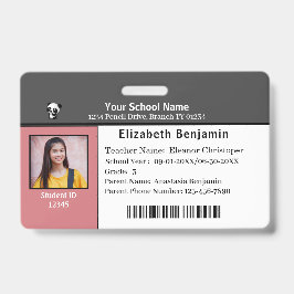 Tarjeta de identificación del estudiante código de
