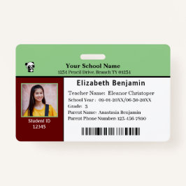 Tarjeta de identificación del niño Tarjeta escolar