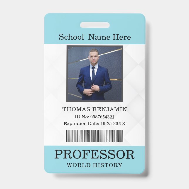 Tarjeta de identificación del profesor nombre plan (Parte frontal)