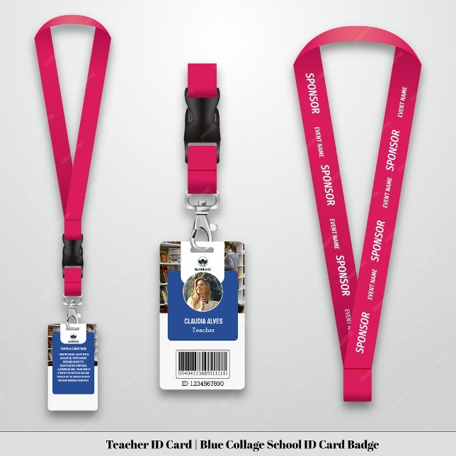 Tarjeta de identificación del profesor | Tarjeta d (Teacher ID Card | Blue Collage School ID Card Badge)