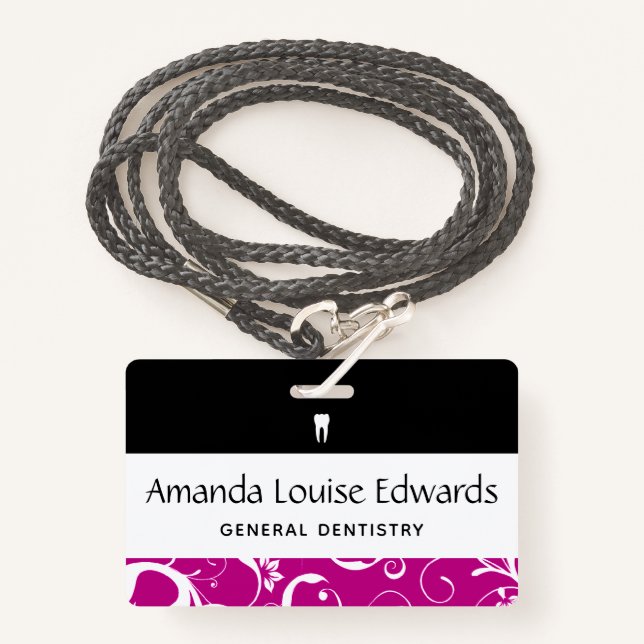 Tarjeta De Identificación Dental Office Staff Pro Damask (Anverso son cordón)