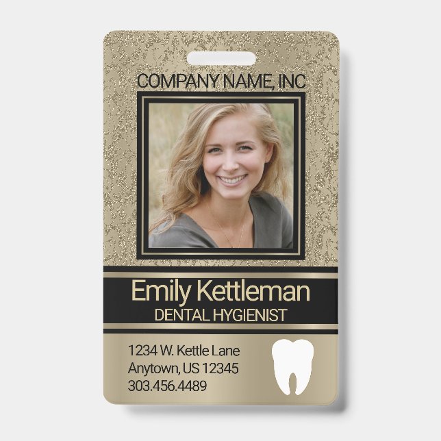 Tarjeta De Identificación Dental Professional Photo Badge - Gold (Front)