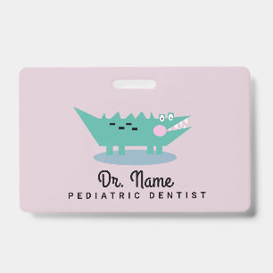 Tarjeta De Identificación Dentista Pediatra de Cocodrilo Dental Rosa