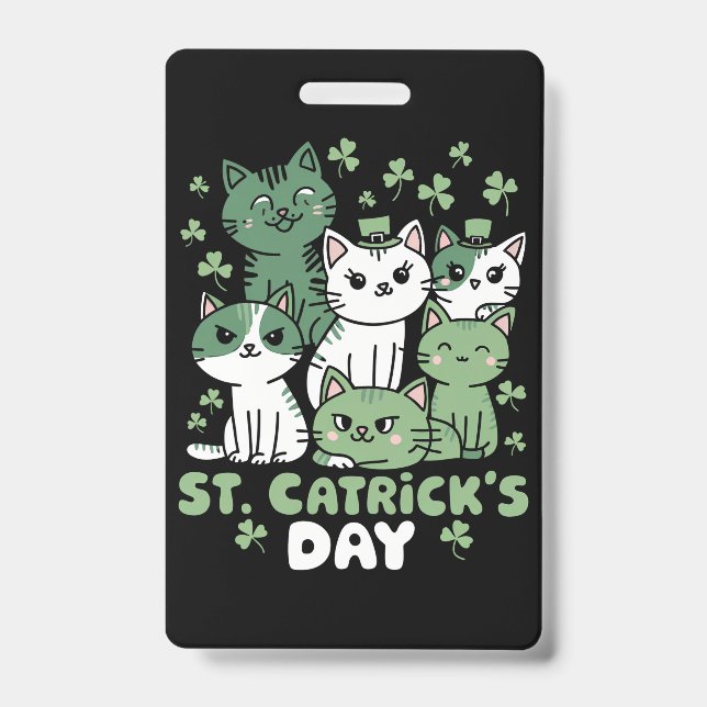 Tarjeta De Identificación Día del gato St. Patrick, un día gracioso para Cat (Parte frontal)